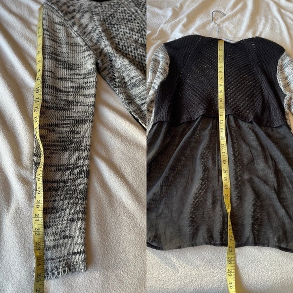 DEX Scoop Neck Open Knit Contrast Chiffon Back Sweater Large Gray / Black - Picture 13 of 16